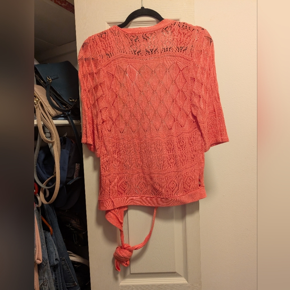 Coral Knit Sweater with Tie Detail